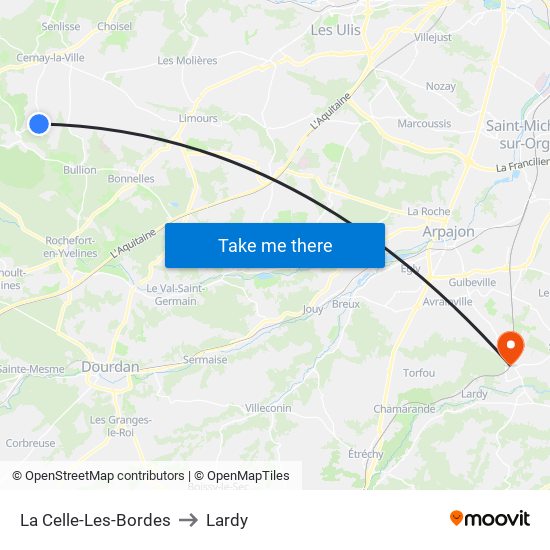 La Celle-Les-Bordes to Lardy map