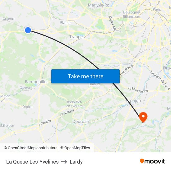 La Queue-Les-Yvelines to Lardy map