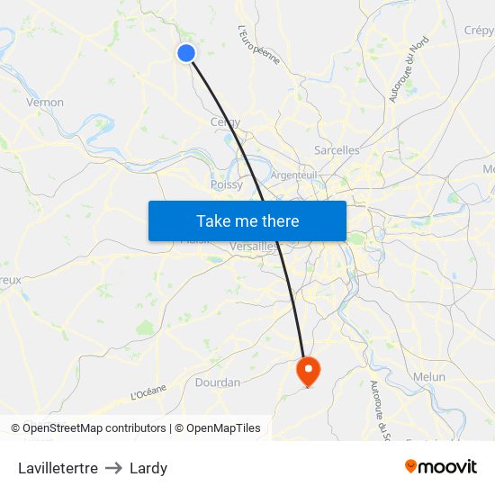 Lavilletertre to Lardy map
