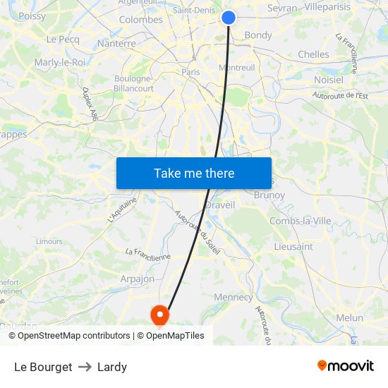Le Bourget to Lardy map
