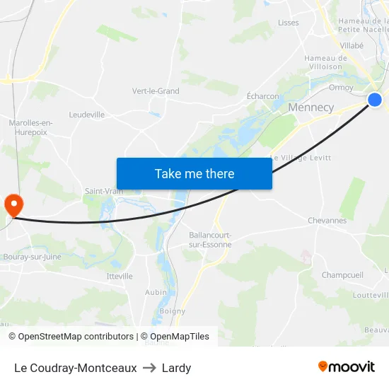 Le Coudray-Montceaux to Lardy map