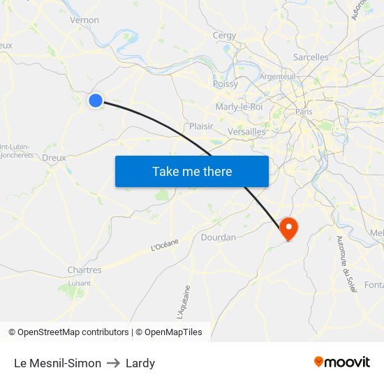 Le Mesnil-Simon to Lardy map