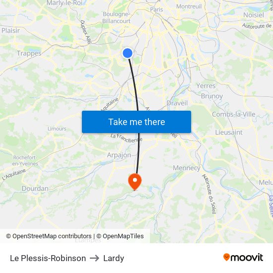 Le Plessis-Robinson to Lardy map