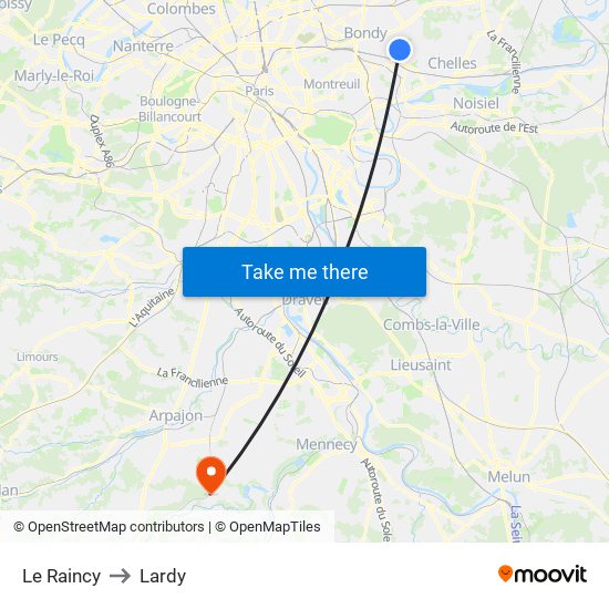 Le Raincy to Lardy map