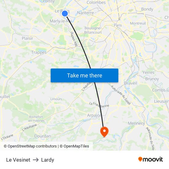 Le Vesinet to Lardy map