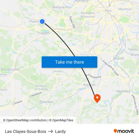 Les Clayes-Sous-Bois to Lardy map