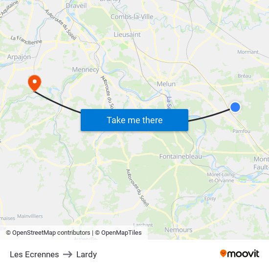 Les Ecrennes to Lardy map