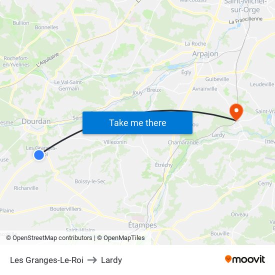 Les Granges-Le-Roi to Lardy map