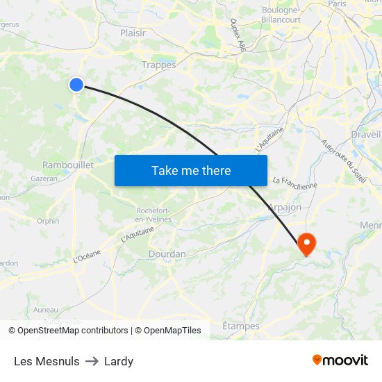 Les Mesnuls to Lardy map