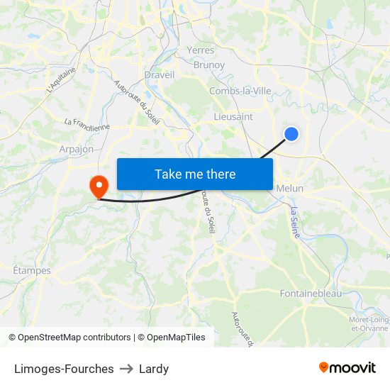 Limoges-Fourches to Lardy map