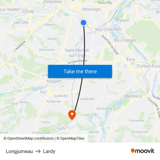 Longjumeau to Lardy map