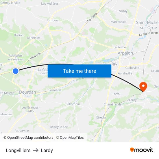 Longvilliers to Lardy map