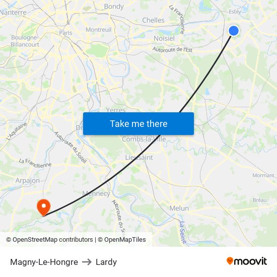 Magny-Le-Hongre to Lardy map
