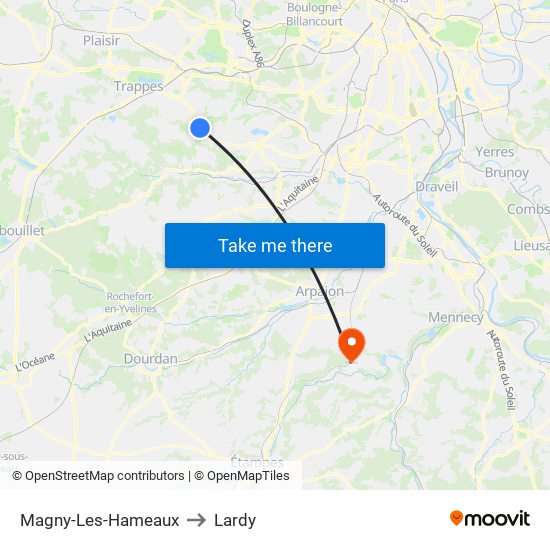 Magny-Les-Hameaux to Lardy map