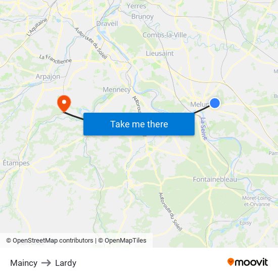 Maincy to Lardy map