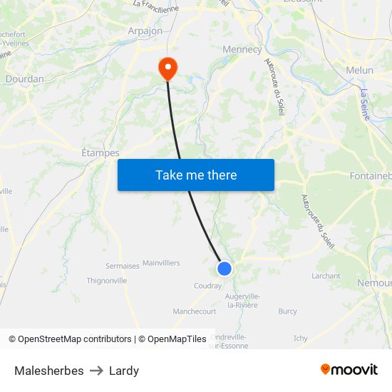 Malesherbes to Lardy map