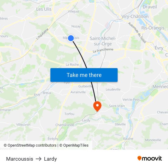 Marcoussis to Lardy map