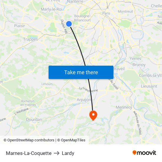 Marnes-La-Coquette to Lardy map