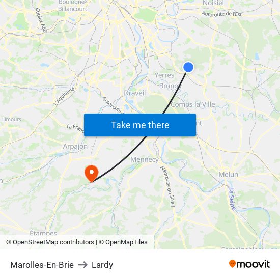 Marolles-En-Brie to Lardy map