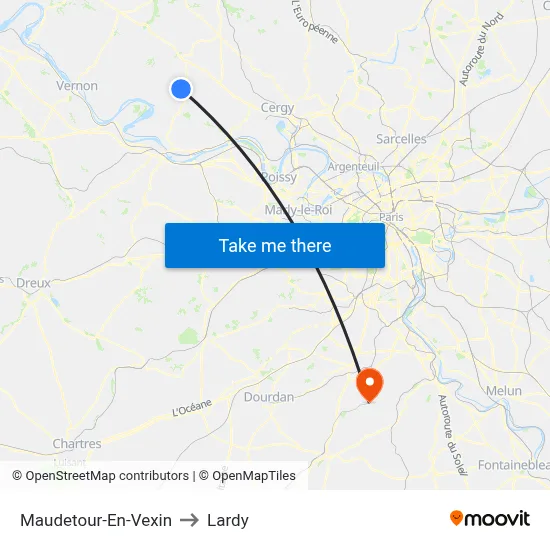 Maudetour-En-Vexin to Lardy map