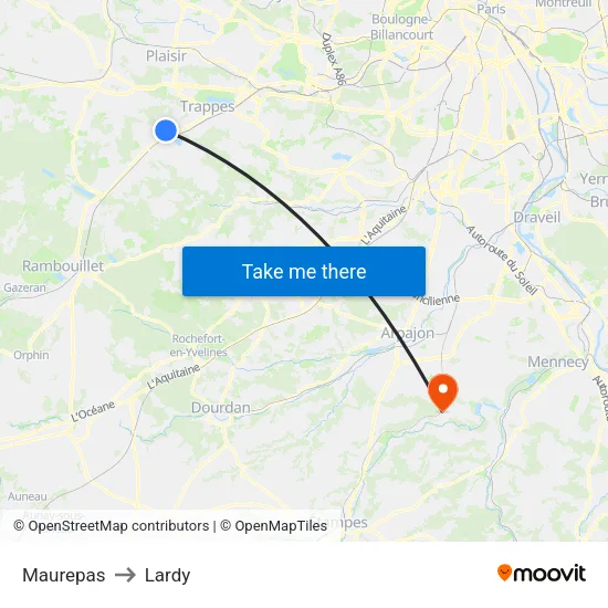 Maurepas to Lardy map