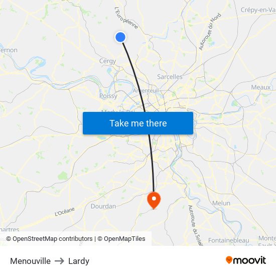 Menouville to Lardy map