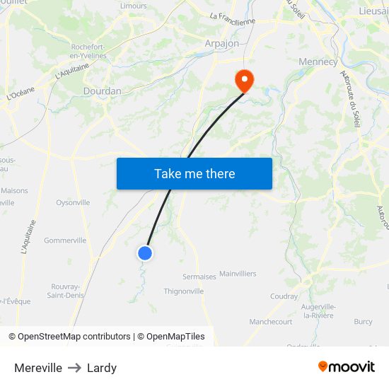 Mereville to Lardy map