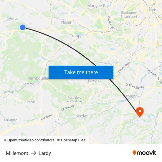 Millemont to Lardy map