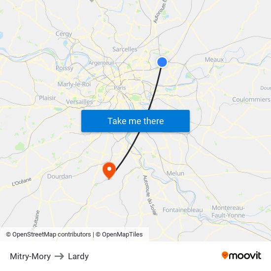 Mitry-Mory to Lardy map