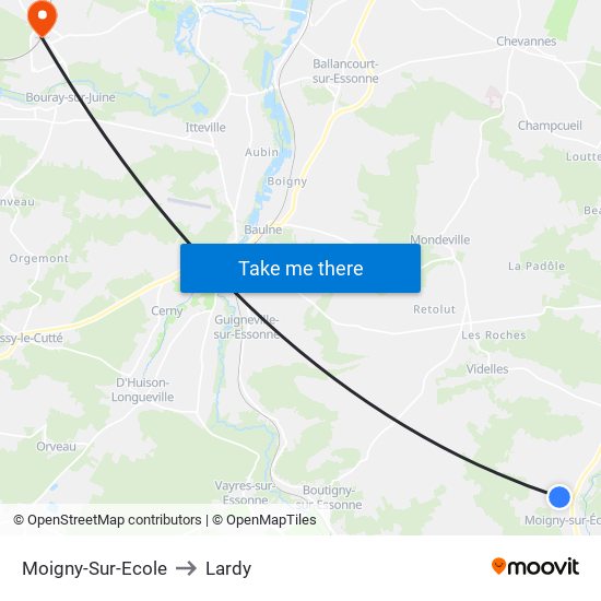 Moigny-Sur-Ecole to Lardy map