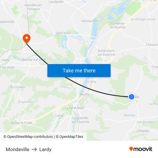 Mondeville to Lardy map