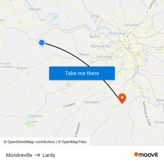 Mondreville to Lardy map