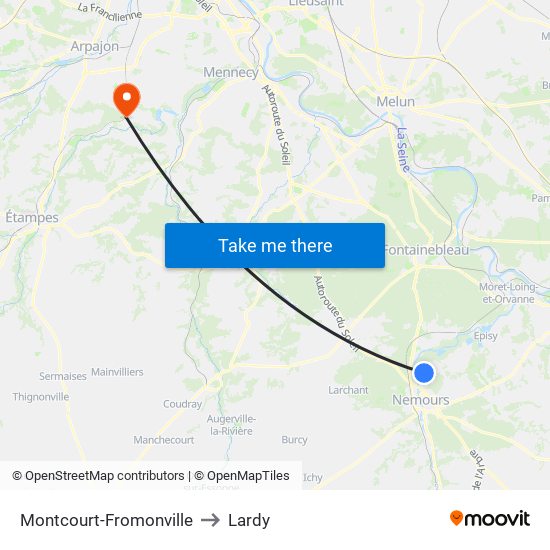 Montcourt-Fromonville to Lardy map