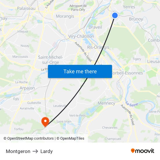 Montgeron to Lardy map
