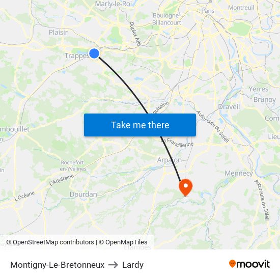 Montigny-Le-Bretonneux to Lardy map