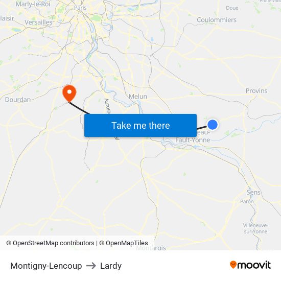 Montigny-Lencoup to Lardy map