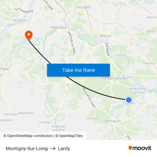 Montigny-Sur-Loing to Lardy map