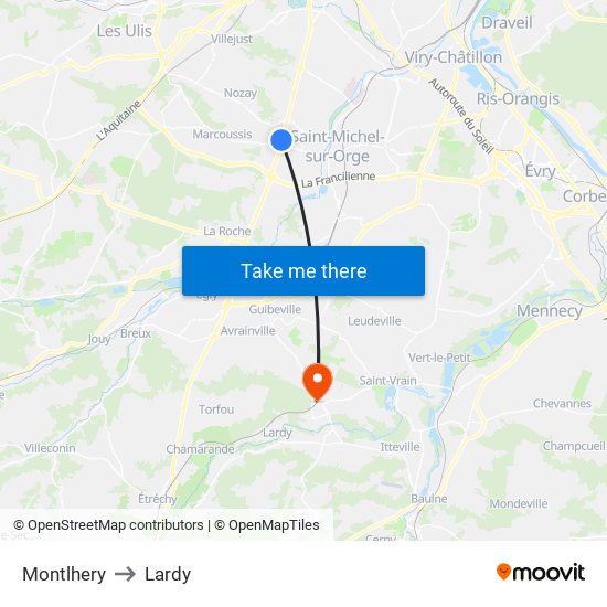 Montlhery to Lardy map