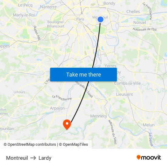 Montreuil to Lardy map