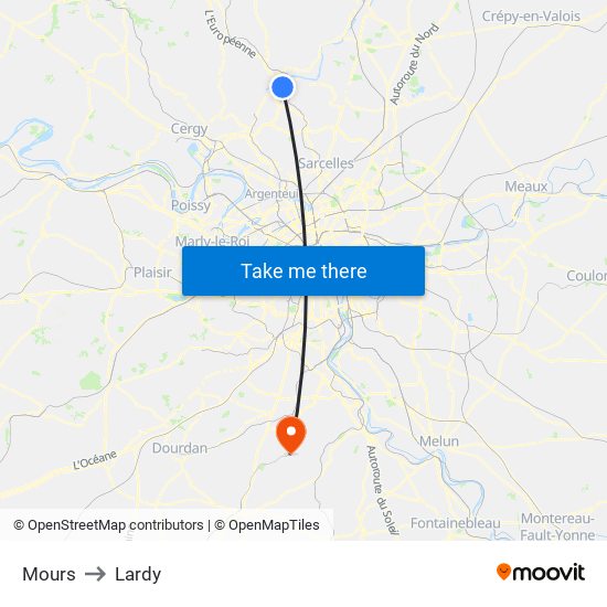 Mours to Lardy map