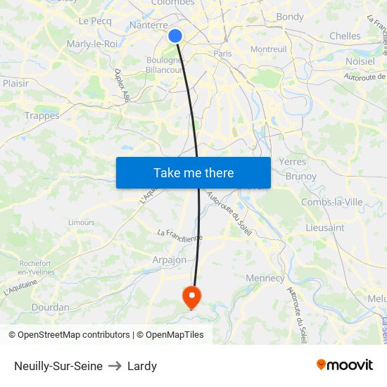 Neuilly-Sur-Seine to Lardy map