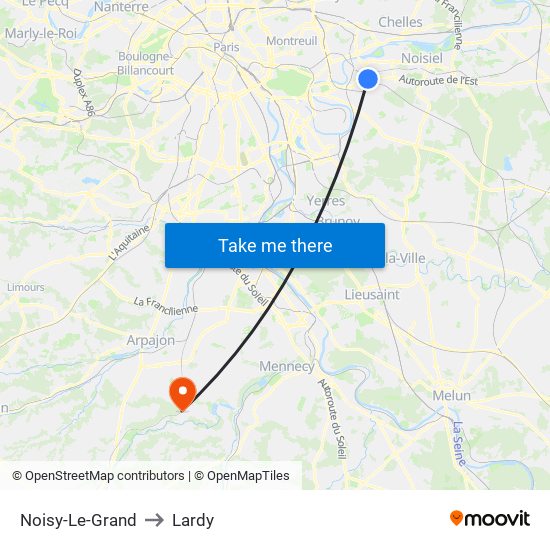 Noisy-Le-Grand to Lardy map
