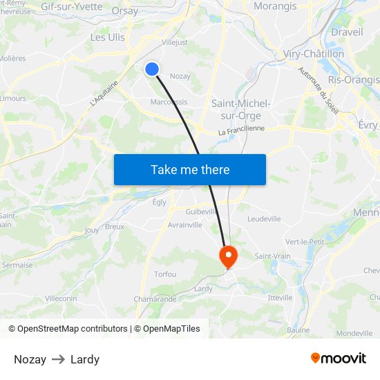 Nozay to Lardy map