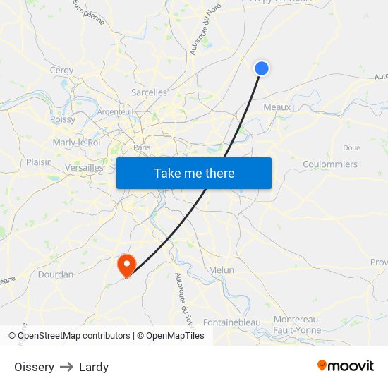 Oissery to Lardy map