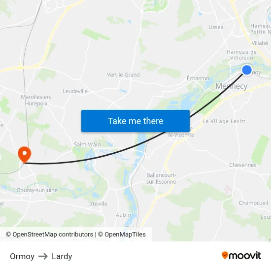Ormoy to Lardy map