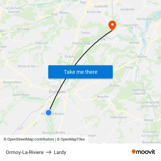 Ormoy-La-Riviere to Lardy map