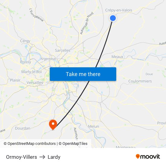 Ormoy-Villers to Lardy map