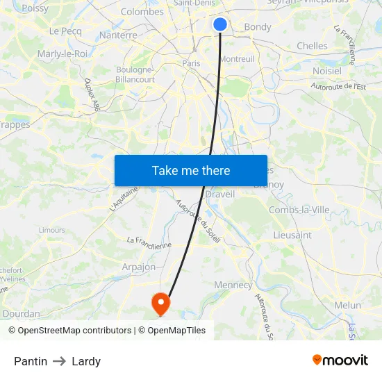 Pantin to Lardy map