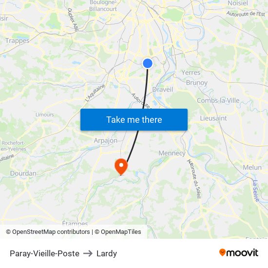 Paray-Vieille-Poste to Lardy map