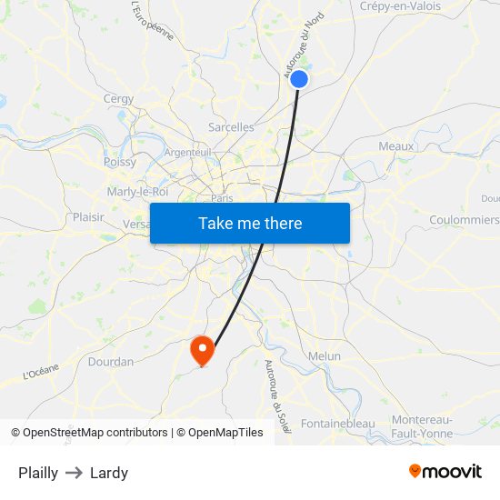 Plailly to Lardy map